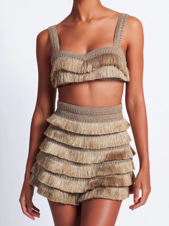 PatBO Pants - PatBo Metallic Fringe Shorts in Gold Size 4